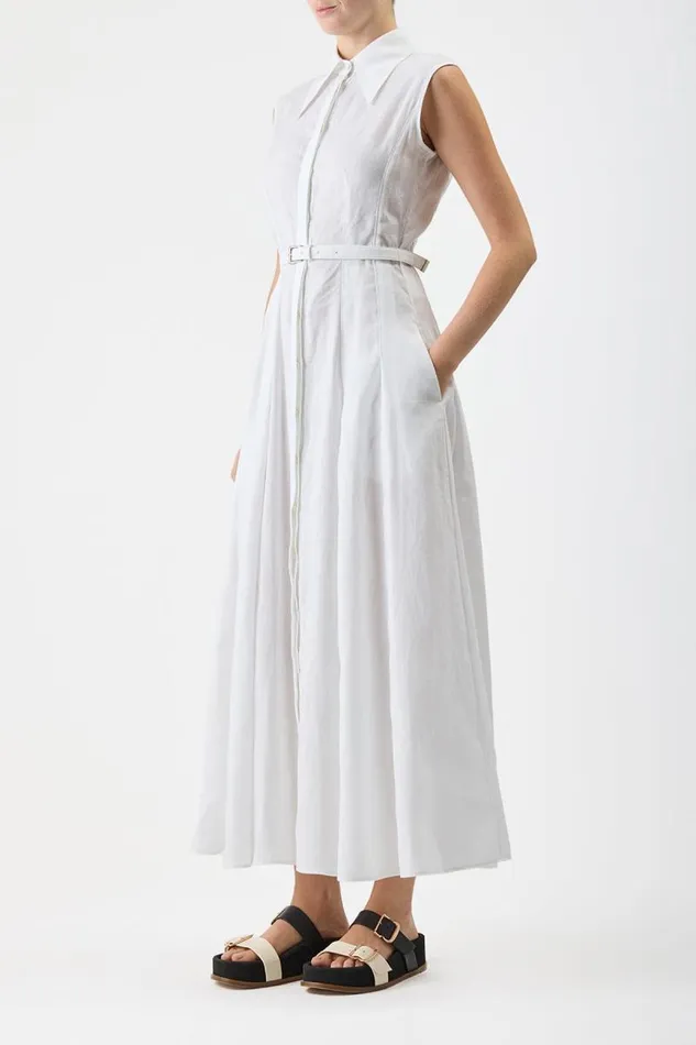 Gabriela Hearst Dresses Women Durand Pleated Shirtdress In White Aloe Linen