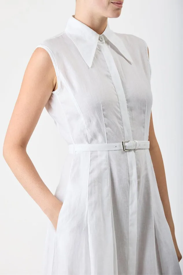 Gabriela Hearst Dresses Women Durand Pleated Shirtdress In White Aloe Linen