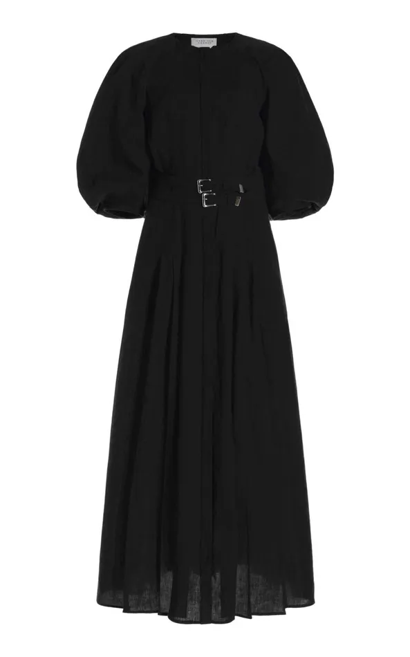 Gabriela Hearst Dresses Women Elea Pleated Dress In Black Aloe Linen