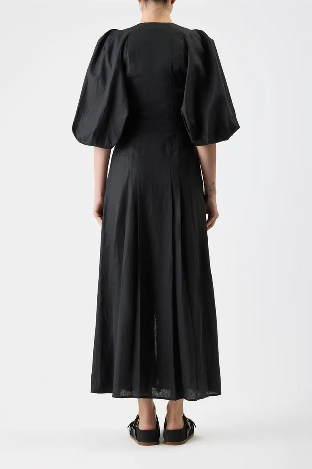 Gabriela Hearst Dresses Women Elea Pleated Dress In Black Aloe Linen