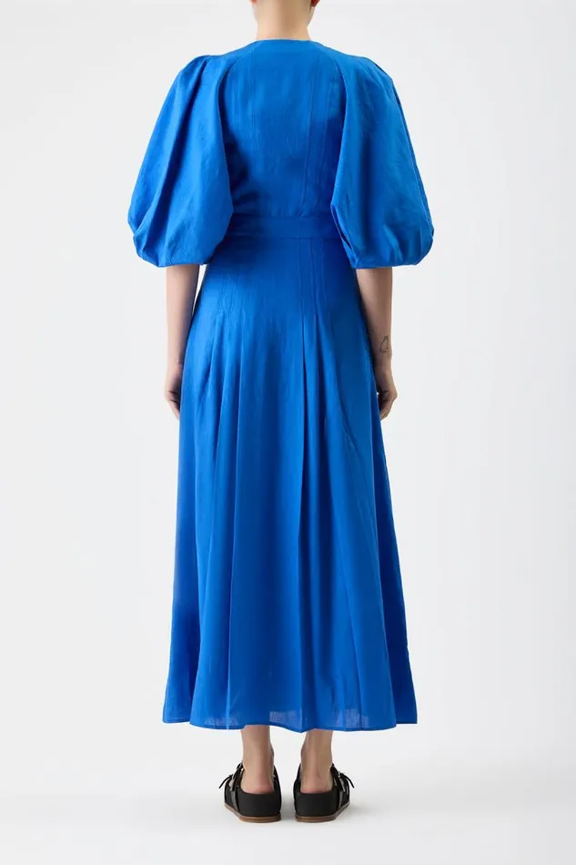 Gabriela Hearst Dresses Women Elea Pleated Dress In Sapphire Aloe Linen
