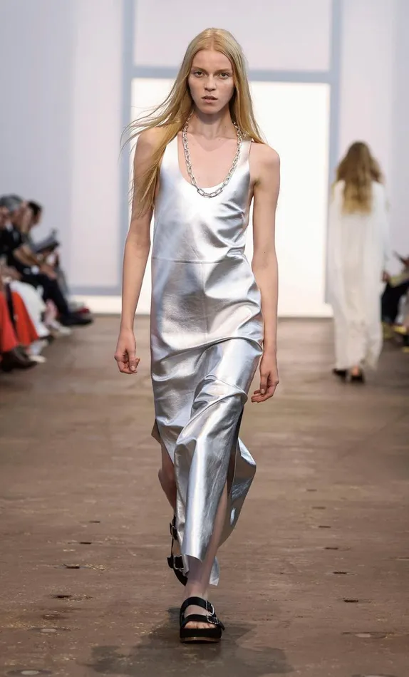 Gabriela Hearst Dresses Women Ellson Dress In Silver Metallic Nappa Leather