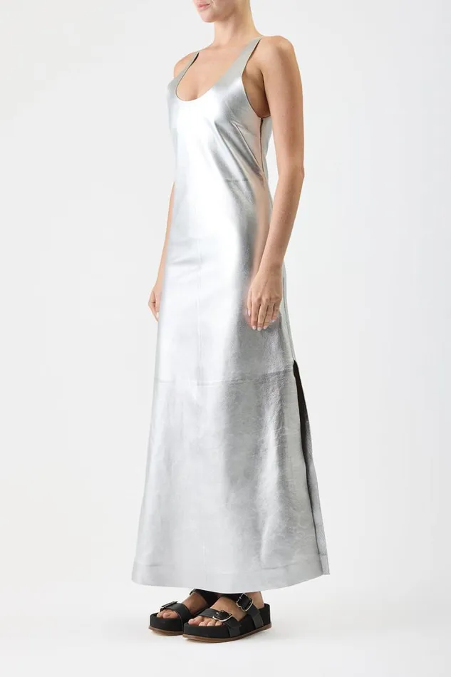 Gabriela Hearst Dresses Women Ellson Dress In Silver Metallic Nappa Leather
