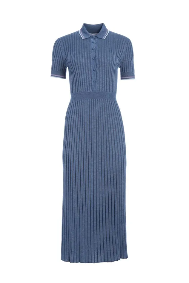 Gabriela Hearst Dresses Women Eyot Knit Dress In Denim Blue Cashmere Silk