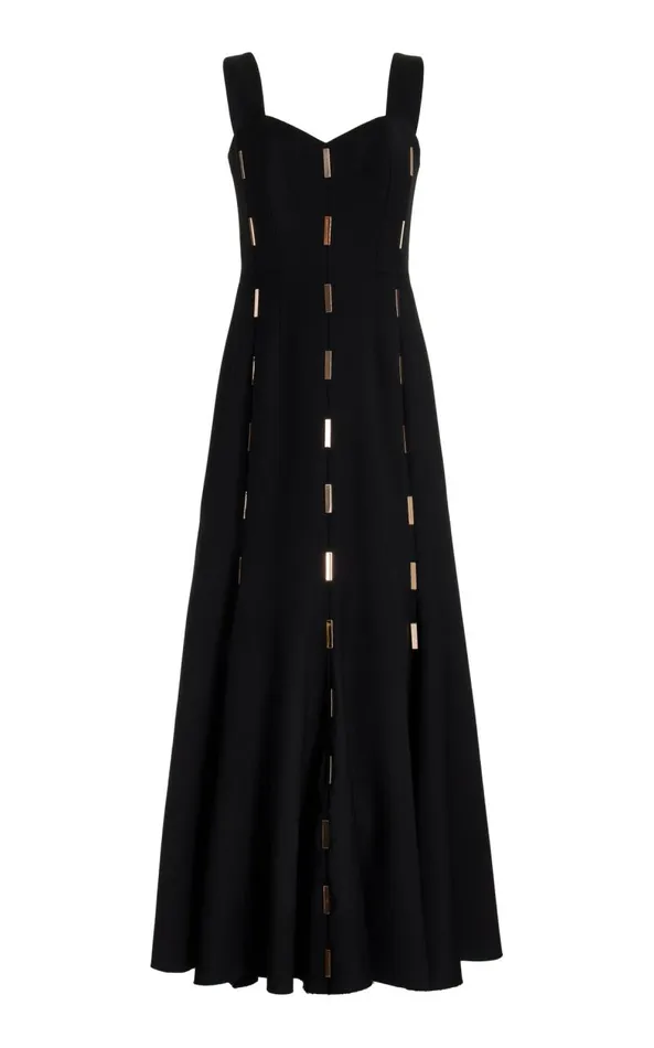 Gabriela Hearst Dresses Women Gail Dress In Black Sportswear Wool With Gold Bars Gabriela Hearst Dresses Women Gail Dress In Black Sportswear Wool With Gold Bars