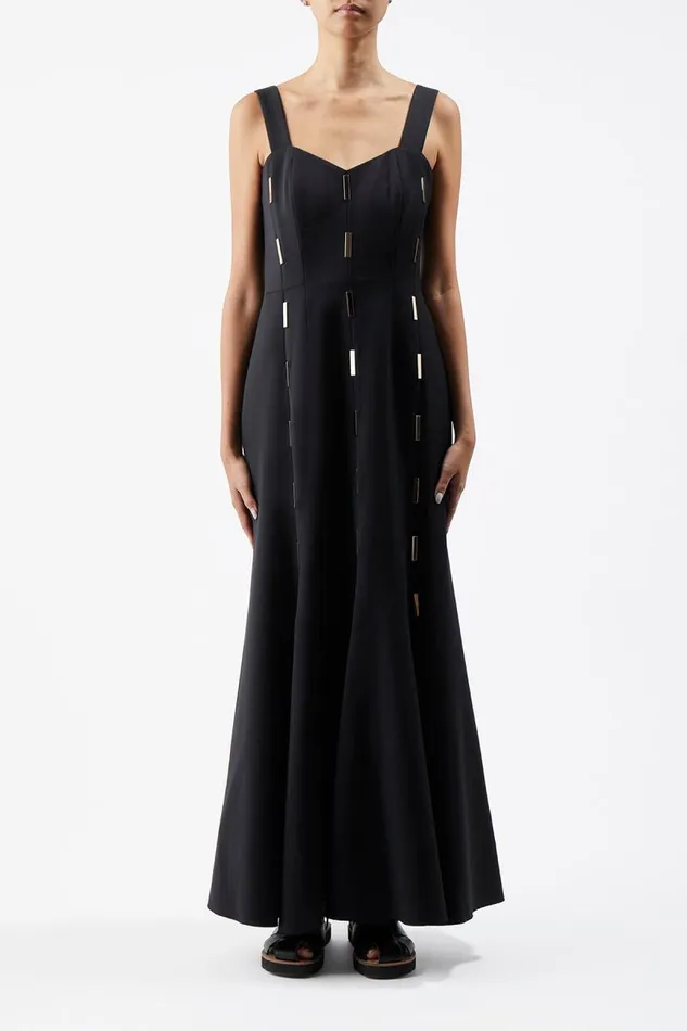 Gabriela Hearst Dresses Women Gail Dress In Black Sportswear Wool With Gold Bars