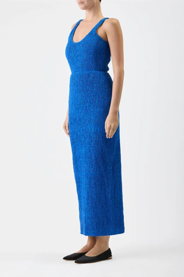 Gabriela Hearst Dresses Women Girard Shirred Dress In Sapphire Aloe Linen