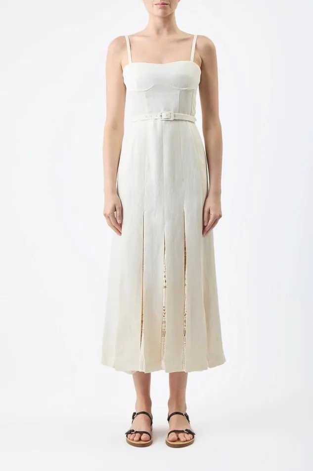 Gabriela Hearst Dresses Women Godard Pleated Dress In Ivory Textured Linen