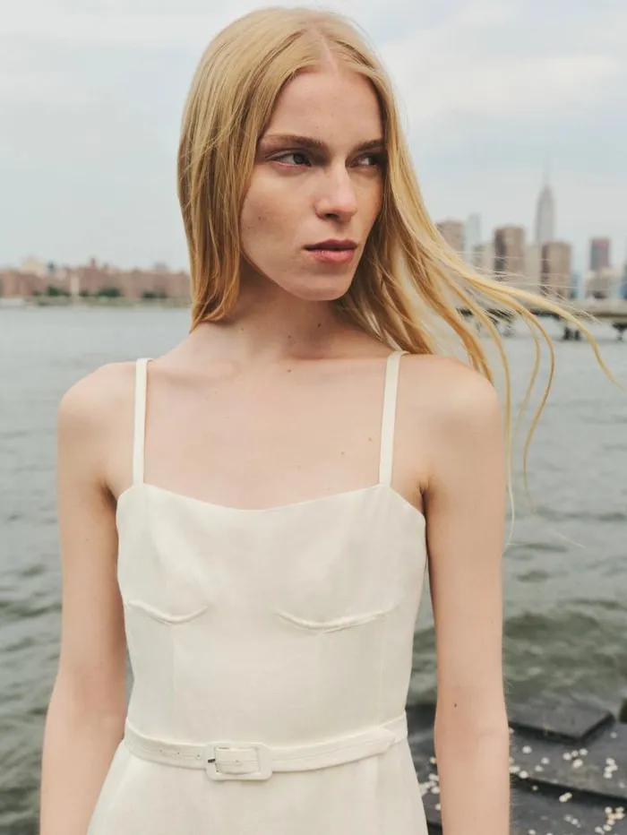 Gabriela Hearst Dresses Women Godard Pleated Dress In Ivory Textured Linen