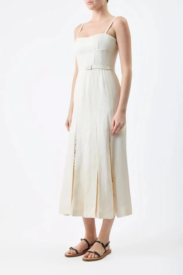 Gabriela Hearst Dresses Women Godard Pleated Dress In Ivory Textured Linen