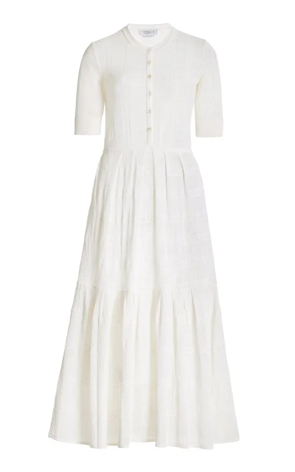 Gabriela Hearst Dresses Women Iris Pointelle Knit Pleated Dress With Slip In Ivory Cotton Silk Gabriela Hearst Dresses Women Iris Pointelle Knit Pleated Dress With Slip In Ivory Cotton Silk