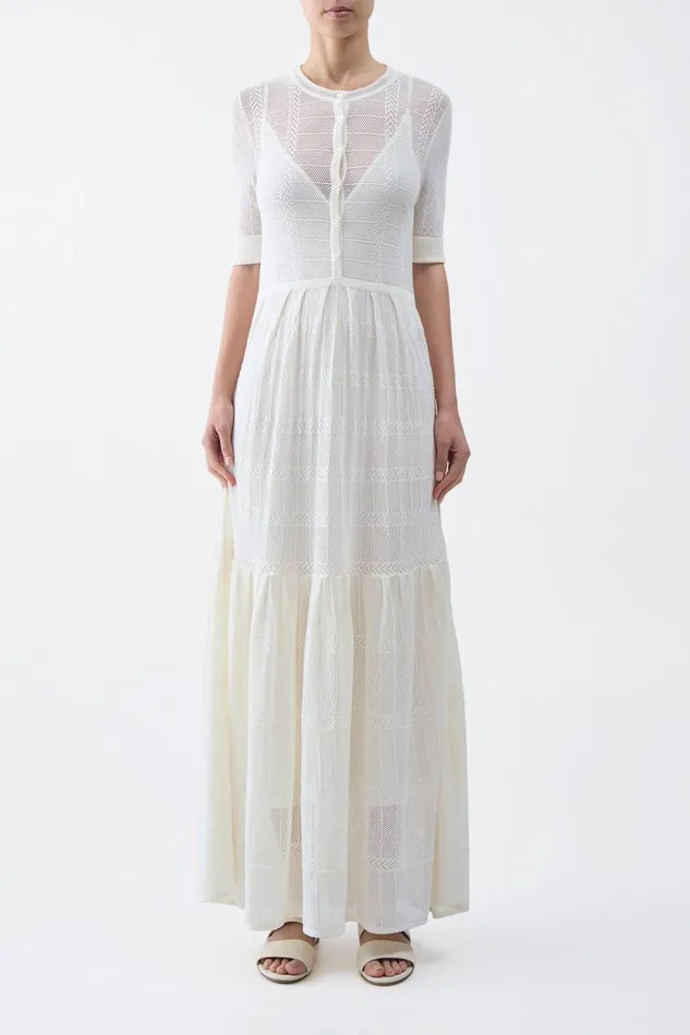 Gabriela Hearst Dresses Women Iris Pointelle Knit Pleated Dress With Slip In Ivory Cotton Silk