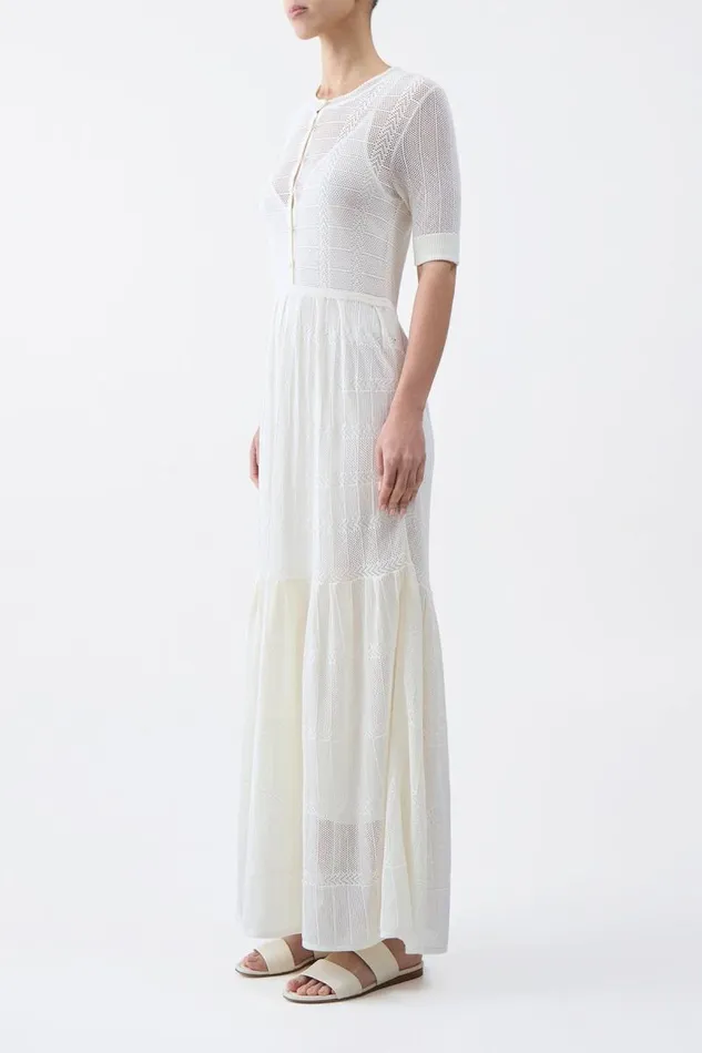 Gabriela Hearst Dresses Women Iris Pointelle Knit Pleated Dress With Slip In Ivory Cotton Silk