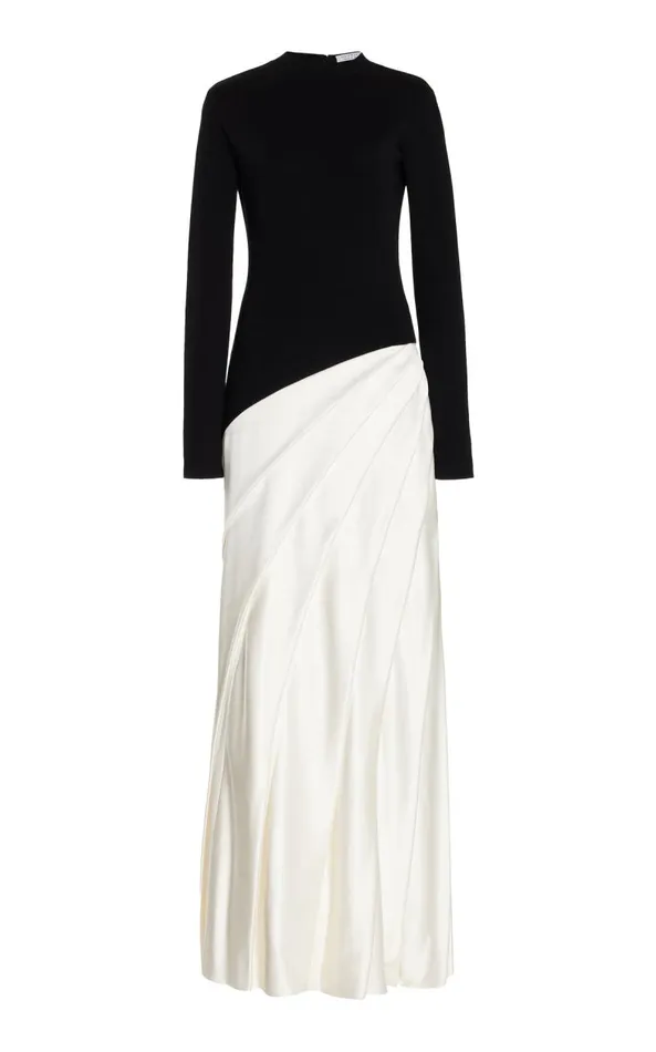 Gabriela Hearst Dresses Women Ismay Pleated Dress In Black and Ivory Silk Satin Gabriela Hearst Dresses Women Ismay Pleated Dress In Black and Ivory Silk Satin