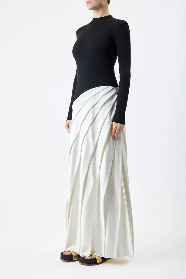 Gabriela Hearst Dresses Women Ismay Pleated Dress In Black and Ivory Silk Satin