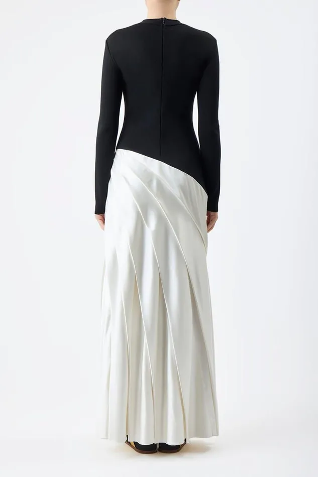 Gabriela Hearst Dresses Women Ismay Pleated Dress In Black and Ivory Silk Satin