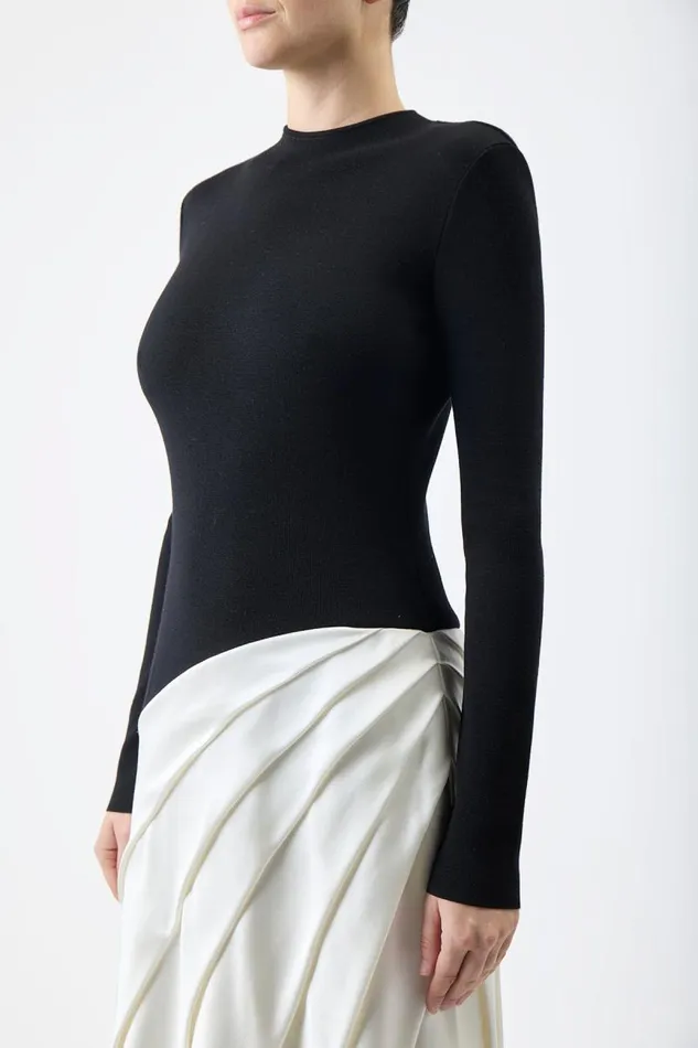 Gabriela Hearst Dresses Women Ismay Pleated Dress In Black and Ivory Silk Satin