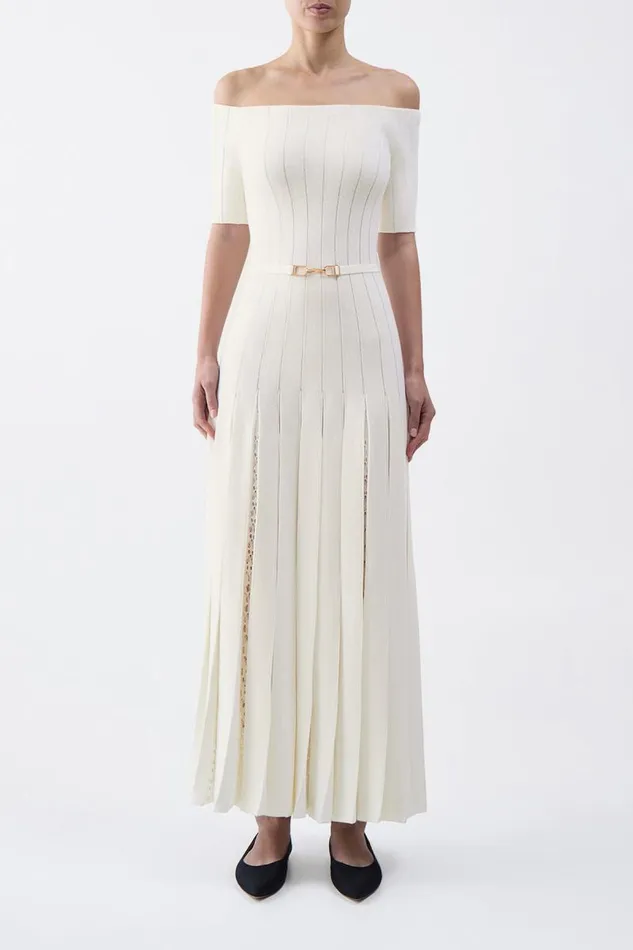 Gabriela Hearst Dresses Women Kurt Knit Pleated Dress In Ivory Merino Wool