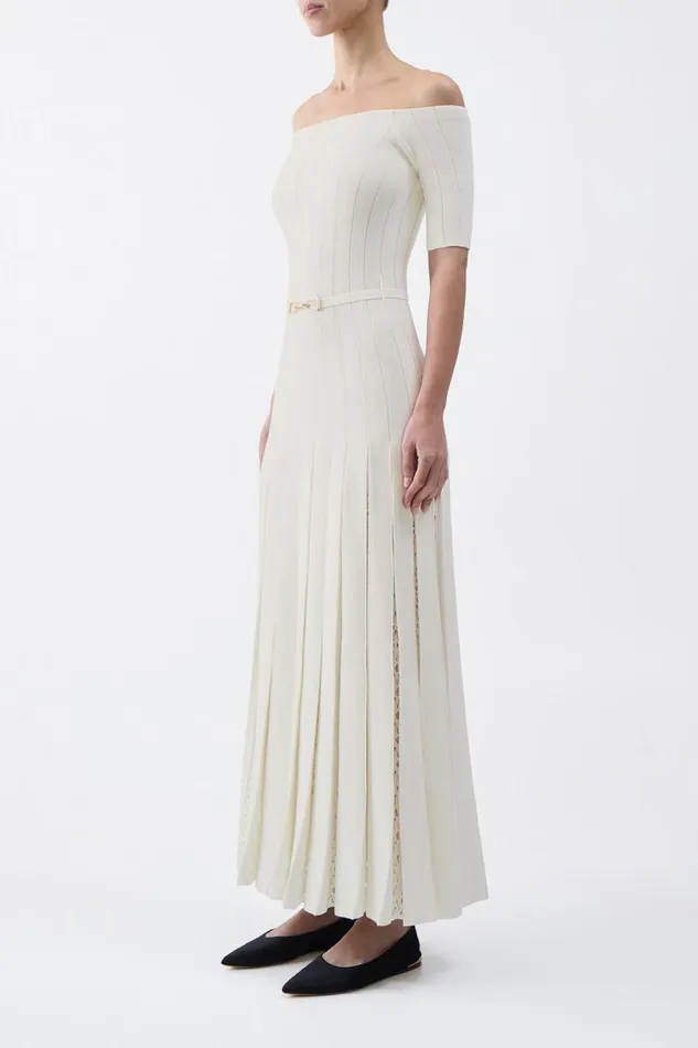 Gabriela Hearst Dresses Women Kurt Knit Pleated Dress In Ivory Merino Wool