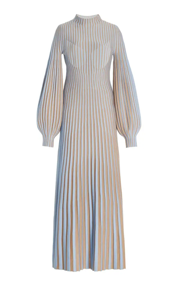 Gabriela Hearst Dresses Women Lee Knit Dress In Light Blue and Camel Cashmere Silk Gabriela Hearst Dresses Women Lee Knit Dress In Light Blue and Camel Cashmere Silk