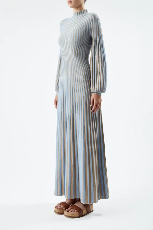 Gabriela Hearst Dresses Women Lee Knit Dress In Light Blue and Camel Cashmere Silk
