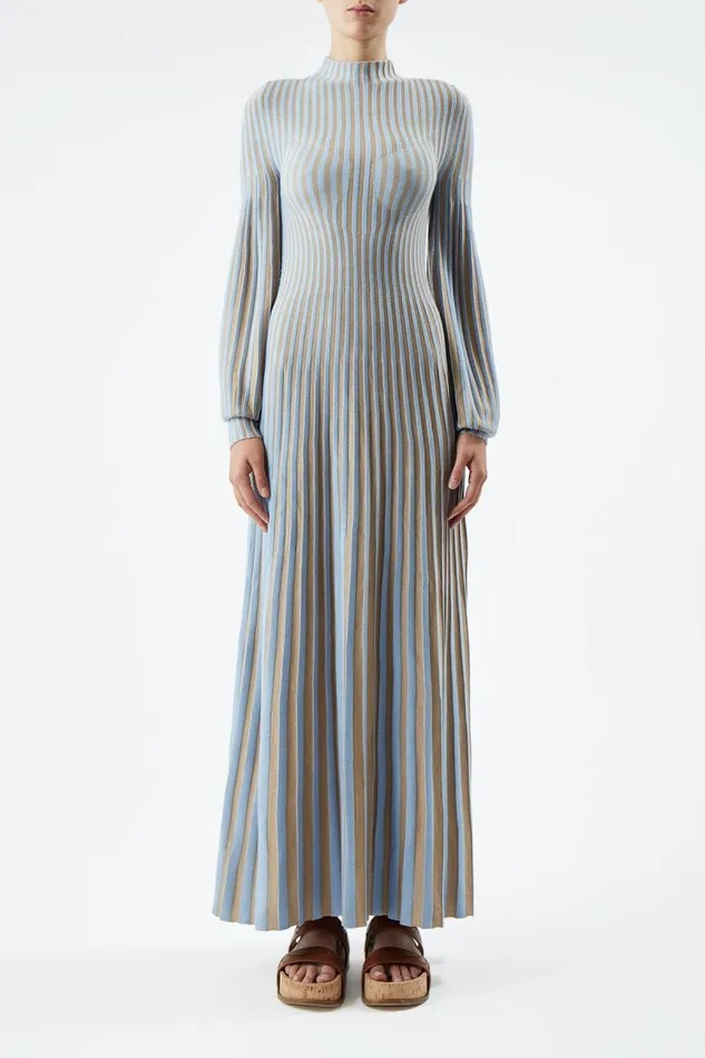 Gabriela Hearst Dresses Women Lee Knit Dress In Light Blue and Camel Cashmere Silk
