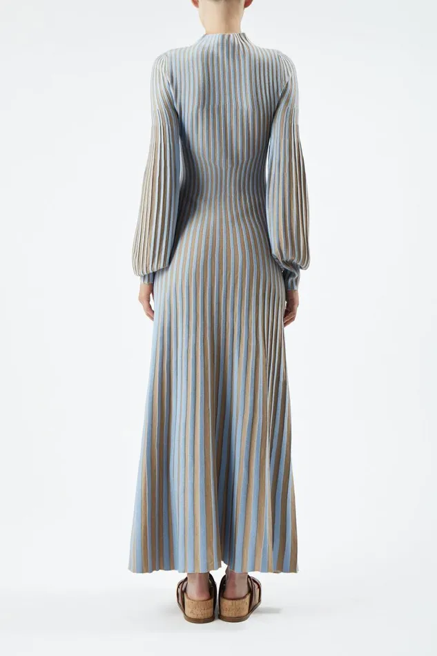 Gabriela Hearst Dresses Women Lee Knit Dress In Light Blue and Camel Cashmere Silk
