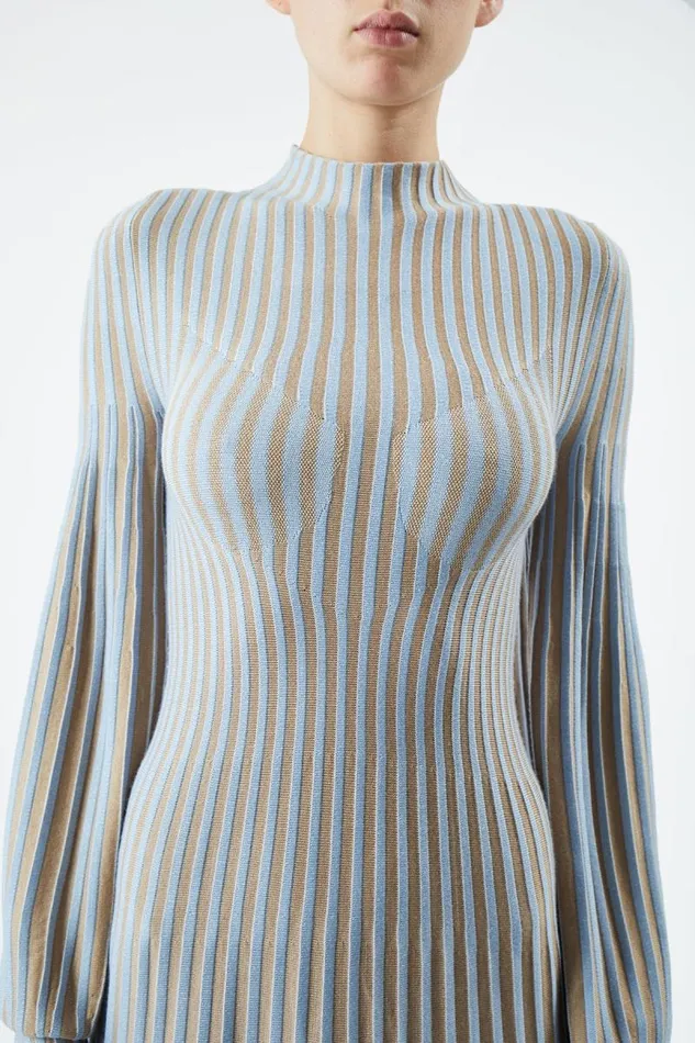 Gabriela Hearst Dresses Women Lee Knit Dress In Light Blue and Camel Cashmere Silk