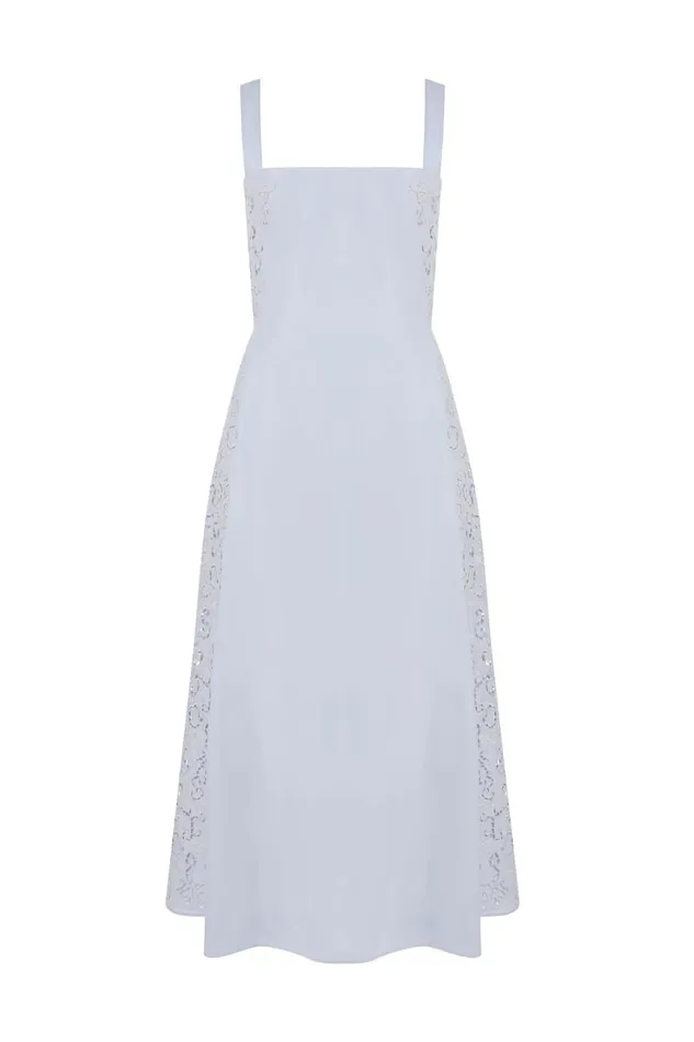 Gabriela Hearst Dresses Women Lenya Lace Dress In Light Blue Sea Island Cotton Poplin Gabriela Hearst Dresses Women Lenya Lace Dress In Light Blue Sea Island Cotton Poplin