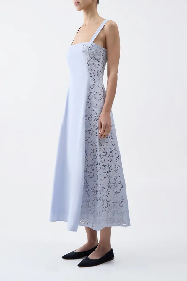 Gabriela Hearst Dresses Women Lenya Lace Dress In Light Blue Sea Island Cotton Poplin