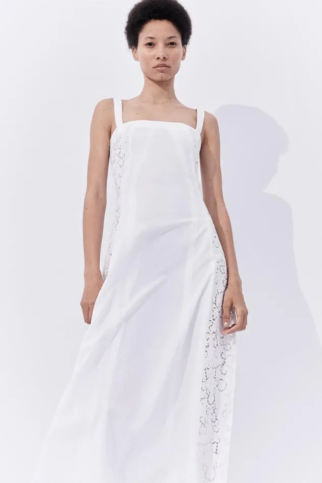 Gabriela Hearst Dresses Women Lenya Lace Dress In White Sea Island Cotton Poplin