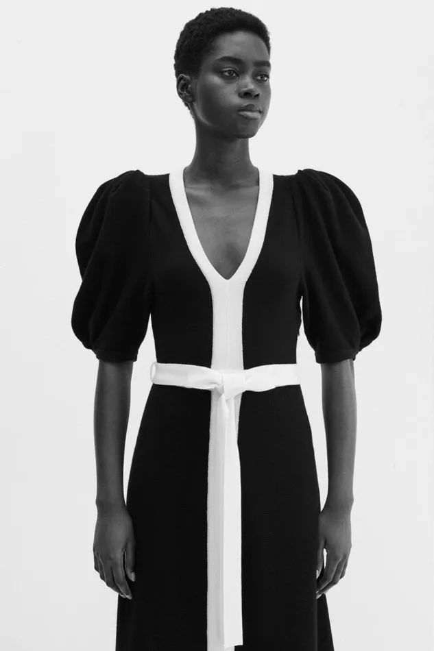 Gabriela Hearst Dresses Women Lilias Knit Dress In Black and Ivory Merino Wool