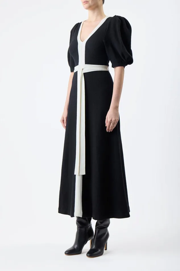 Gabriela Hearst Dresses Women Lilias Knit Dress In Black and Ivory Merino Wool