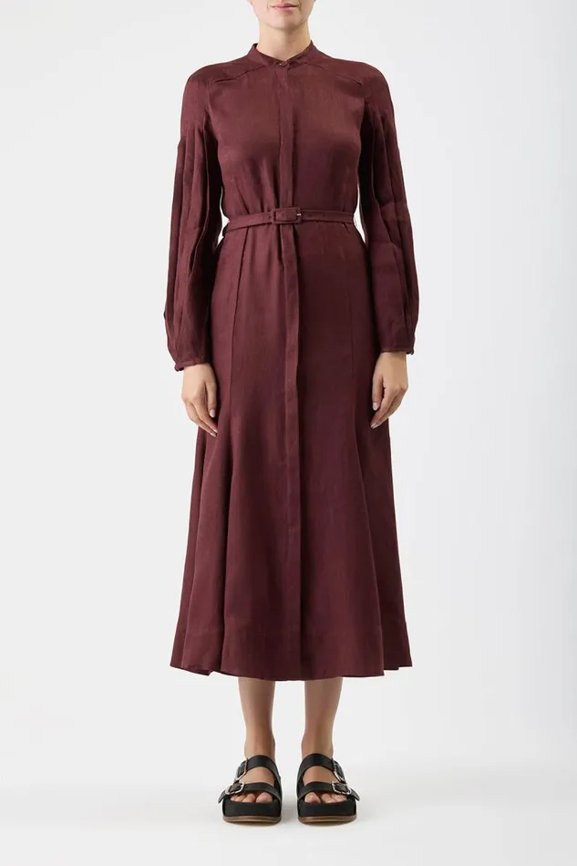 Gabriela Hearst Dresses Women Lydia Dress With Slip In Deep Bordeaux Linen