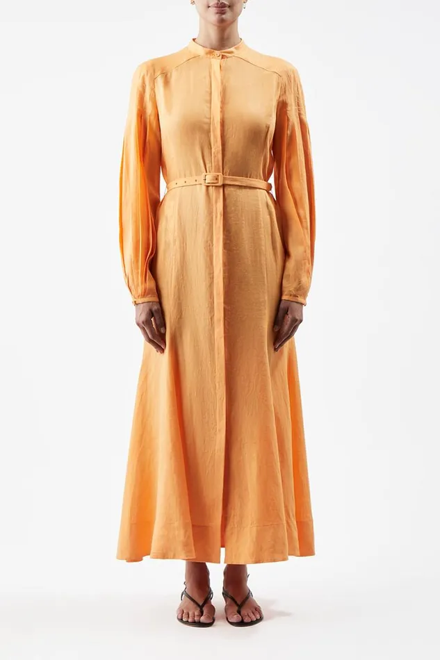 Gabriela Hearst Dresses Women Lydia Dress With Slip In Fluorescent Orange Aloe Linen