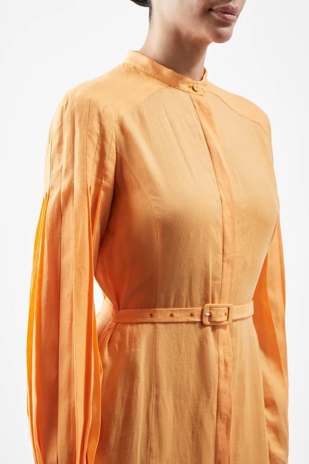 Gabriela Hearst Dresses Women Lydia Dress With Slip In Fluorescent Orange Aloe Linen