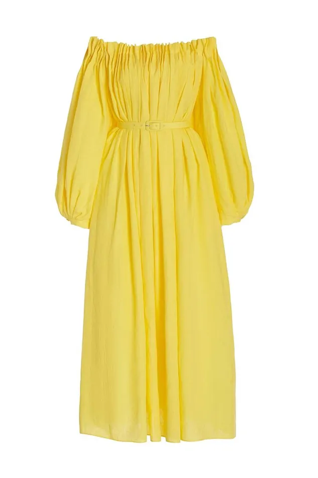 Gabriela Hearst Dresses Women Martha Corrugated Dress In Dandelion Aloe Linen Gabriela Hearst Dresses Women Martha Corrugated Dress In Dandelion Aloe Linen