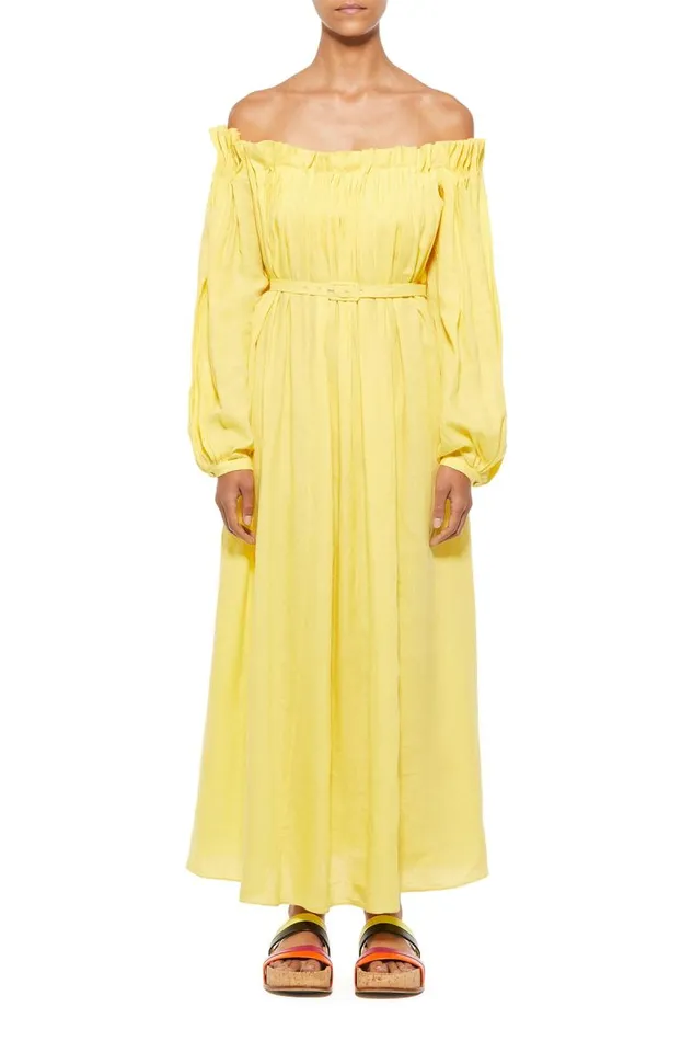 Gabriela Hearst Dresses Women Martha Corrugated Dress In Dandelion Aloe Linen
