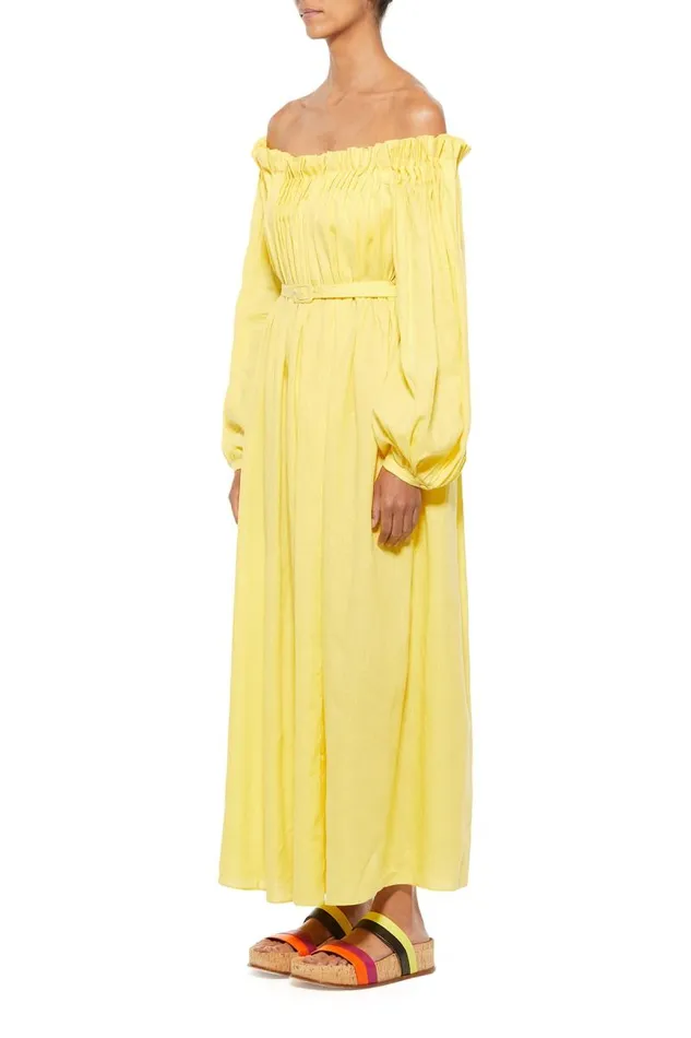 Gabriela Hearst Dresses Women Martha Corrugated Dress In Dandelion Aloe Linen