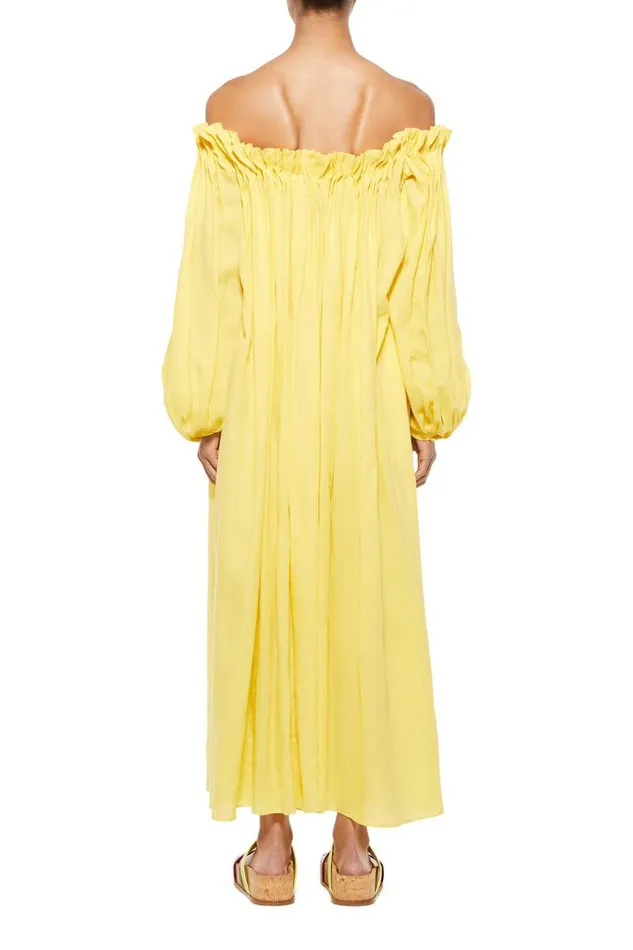 Gabriela Hearst Dresses Women Martha Corrugated Dress In Dandelion Aloe Linen