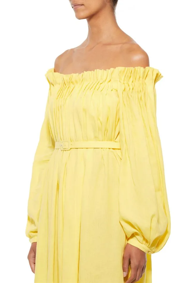 Gabriela Hearst Dresses Women Martha Corrugated Dress In Dandelion Aloe Linen