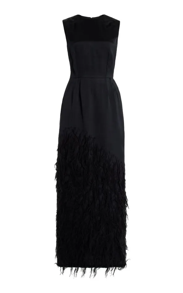 Gabriela Hearst Dresses Women Maslow Feather Dress In Black Silk Satin