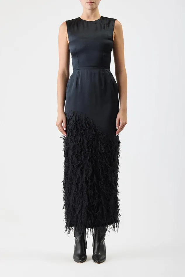 Gabriela Hearst Dresses Women Maslow Feather Dress In Black Silk Satin
