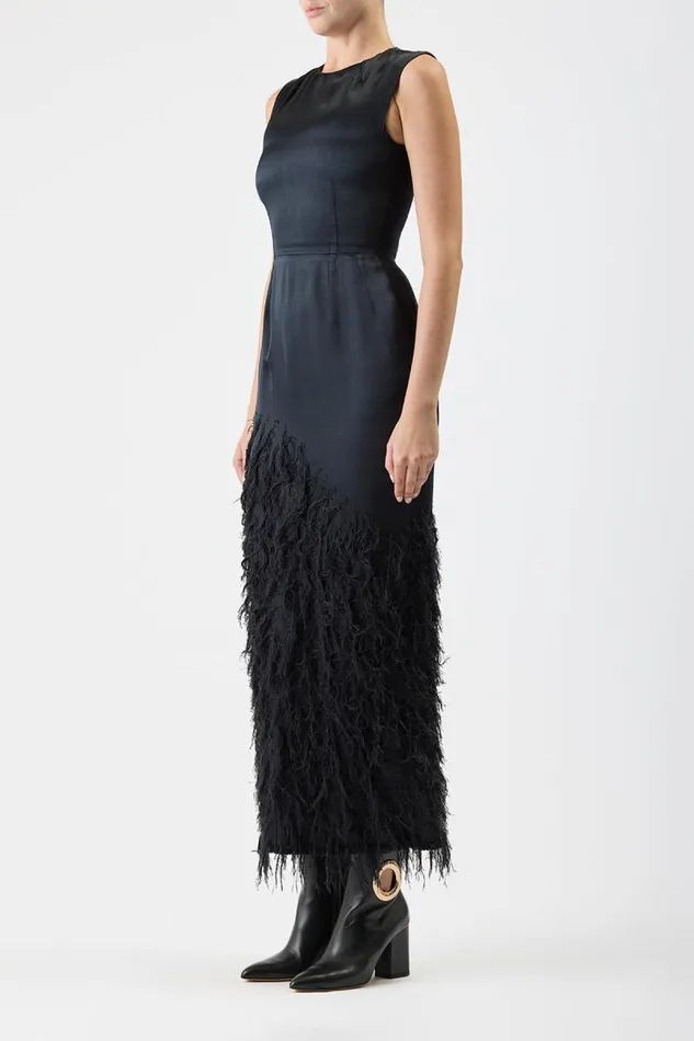 Gabriela Hearst Dresses Women Maslow Feather Dress In Black Silk Satin