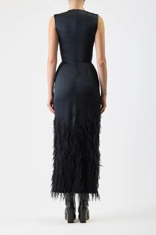 Gabriela Hearst Dresses Women Maslow Feather Dress In Black Silk Satin
