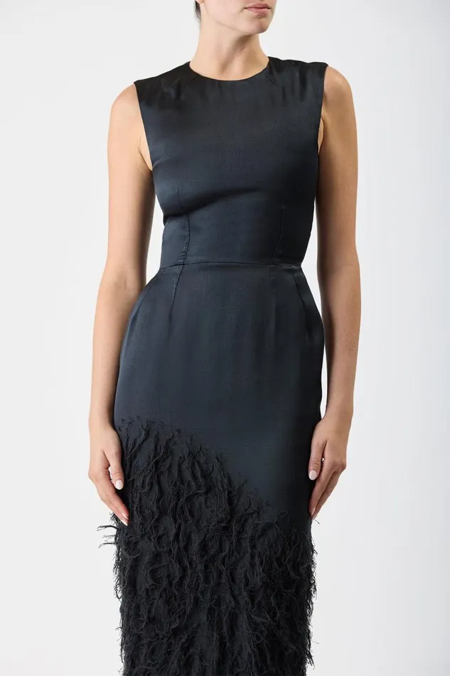 Gabriela Hearst Dresses Women Maslow Feather Dress In Black Silk Satin
