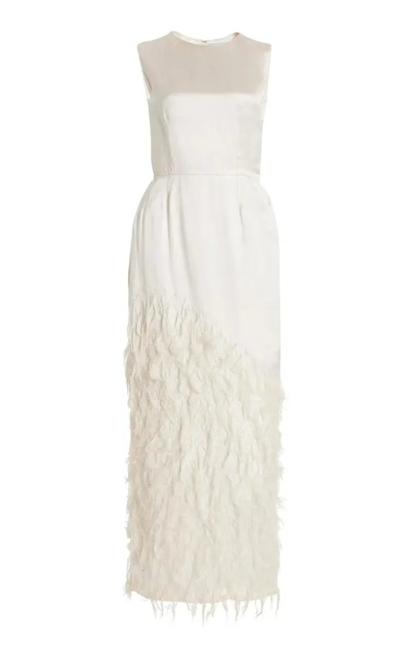 Gabriela Hearst Dresses Women Maslow Feather Dress In Ivory Silk Satin