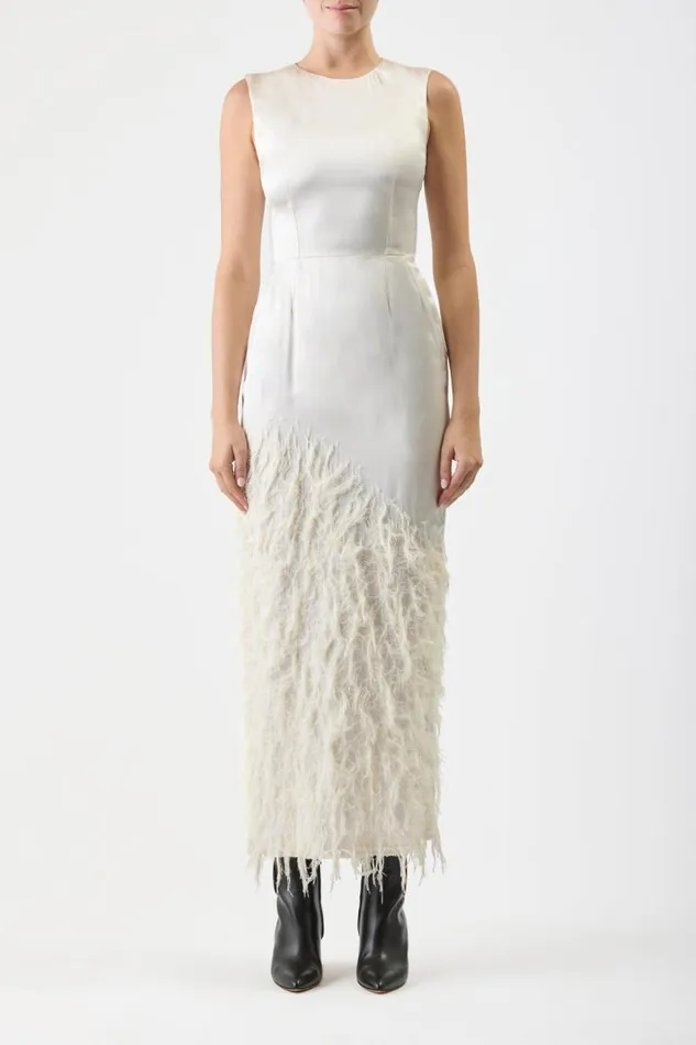 Gabriela Hearst Dresses Women Maslow Feather Dress In Ivory Silk Satin