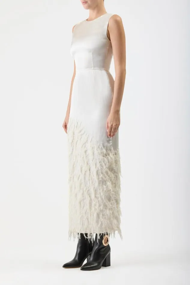 Gabriela Hearst Dresses Women Maslow Feather Dress In Ivory Silk Satin