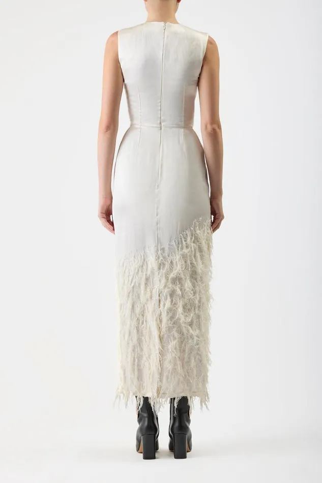 Gabriela Hearst Dresses Women Maslow Feather Dress In Ivory Silk Satin